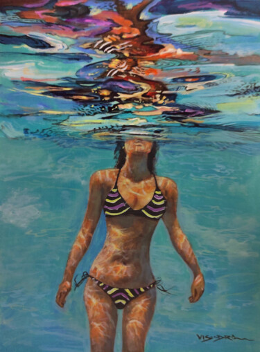 Pittura intitolato "Girl swimming22" da Vishalandra Dakur, Opera d'arte originale, Acrilico