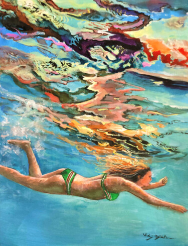 Painting titled "Girl swimming23" by Vishalandra Dakur, Original Artwork, Acrylic