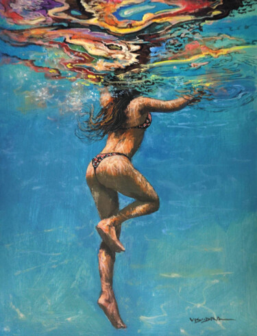 Malerei mit dem Titel "Girl swimming24" von Vishalandra Dakur, Original-Kunstwerk, Acryl