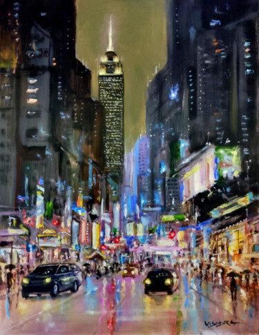 Malerei mit dem Titel "New York City in ra…" von Vishalandra Dakur, Original-Kunstwerk, Acryl