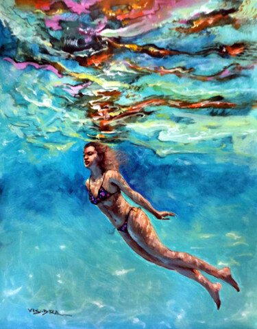 Painting titled "Girl swimming40" by Vishalandra Dakur, Original Artwork, Acrylic