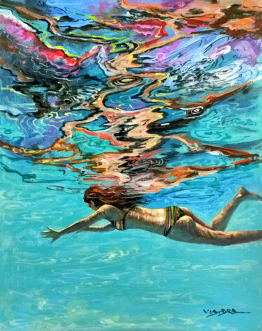 Картина под названием "Girl swimming46" - Vishalandra Dakur, Подлинное произведение искусства, Акрил