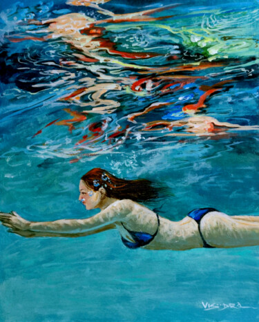 Картина под названием "Girl swimming50" - Vishalandra Dakur, Подлинное произведение искусства, Акрил