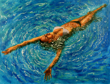Malerei mit dem Titel "Girl swimming57" von Vishalandra Dakur, Original-Kunstwerk, Acryl