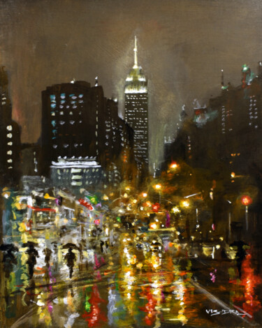 Картина под названием "New York City in ra…" - Vishalandra Dakur, Подлинное произведение искусства, Акрил