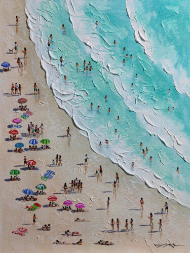 Painting titled "Beach waves22" by Vishalandra Dakur, Original Artwork, Oil