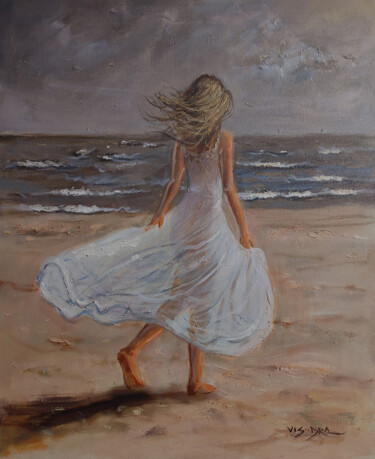 Painting titled "Beach girl4" by Vishalandra Dakur, Original Artwork, Oil