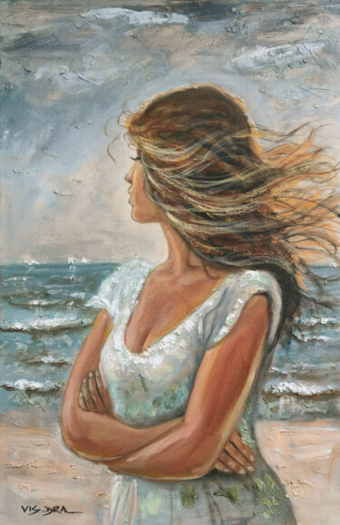 Pittura intitolato "Beach girl5" da Vishalandra Dakur, Opera d'arte originale, Olio