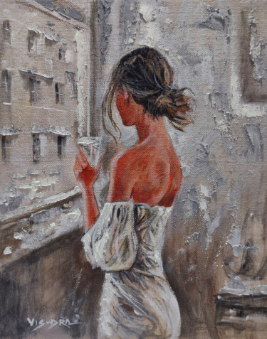 Painting titled "Girl by window13" by Vishalandra Dakur, Original Artwork, Oil
