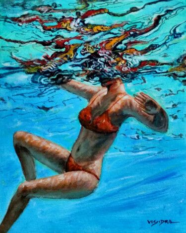 Malerei mit dem Titel "Girl swimming56" von Vishalandra Dakur, Original-Kunstwerk, Acryl
