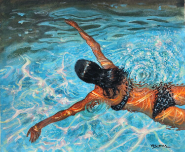 Картина под названием "Girl swimming58" - Vishalandra Dakur, Подлинное произведение искусства, Акрил