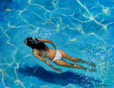 Painting titled "Girl swimming24a" by Vishalandra Dakur, Original Artwork, Acrylic