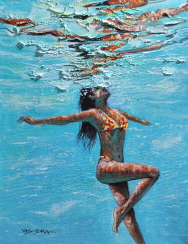 Painting titled "Girl swimming63" by Vishalandra Dakur, Original Artwork, Oil