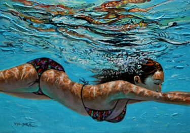 Peinture intitulée "Girl swimming64" par Vishalandra Dakur, Œuvre d'art originale, Huile