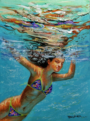 Painting titled "Girl swimming66" by Vishalandra Dakur, Original Artwork, Oil