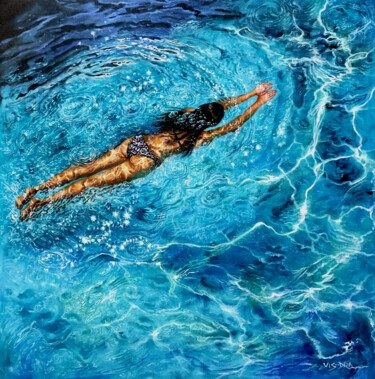 Malerei mit dem Titel "Girl swimming67" von Vishalandra Dakur, Original-Kunstwerk, Acryl