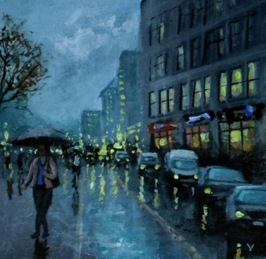 Painting titled "London city in rain…" by Vishalandra Dakur, Original Artwork, Acrylic