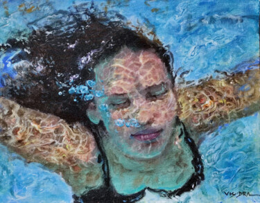 Malerei mit dem Titel "Girl swimmingA1" von Vishalandra Dakur, Original-Kunstwerk, Acryl