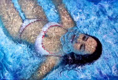 Painting titled "Girl swimming A" by Vishalandra Dakur, Original Artwork, Acrylic