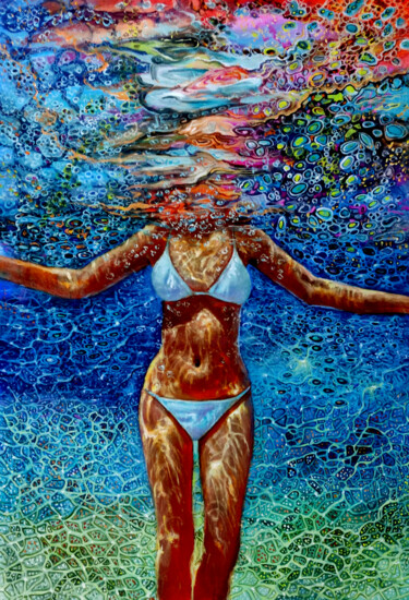 Painting titled "Girl swimmingA5" by Vishalandra Dakur, Original Artwork, Acrylic