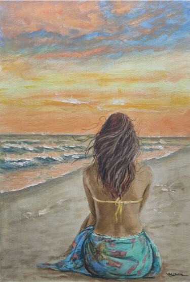 Malerei mit dem Titel "Beach girl6" von Vishalandra Dakur, Original-Kunstwerk, Öl