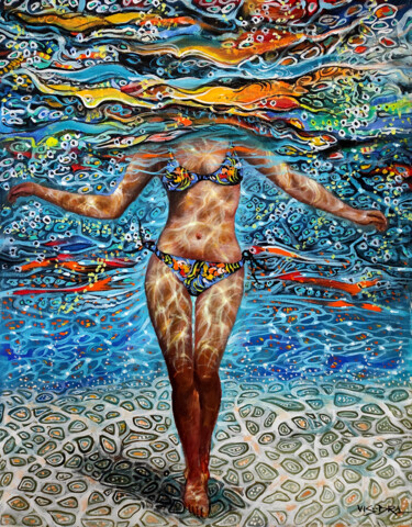 Malerei mit dem Titel "Swimming23" von Vishalandra Dakur, Original-Kunstwerk, Acryl
