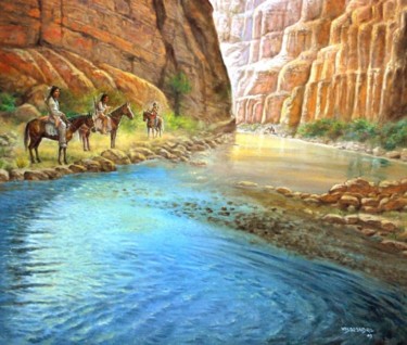 Pittura intitolato "Canyon Creek" da Vishalandra Dakur, Opera d'arte originale, Olio