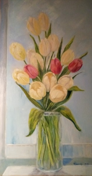 Pittura intitolato "Tulipani" da Gaia Visnevscaia, Opera d'arte originale, Olio