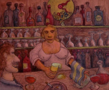 Peinture intitulée "La serveuse" par Gerrit Gerard Visser, Œuvre d'art originale, Acrylique