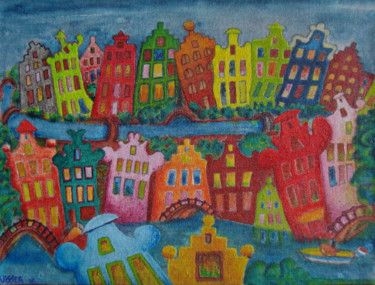 Painting titled "Amsterdam, de l'eau…" by Gerrit Gerard Visser, Original Artwork