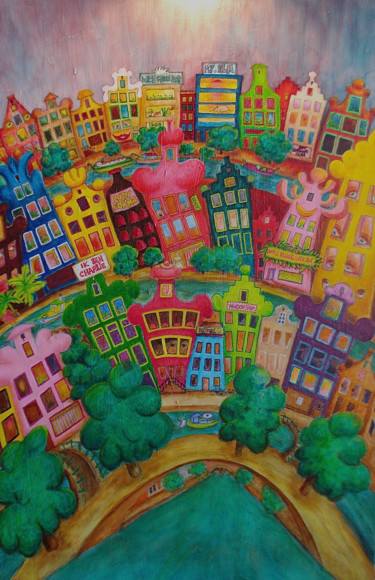 Painting titled "Dancing houses à Am…" by Gerrit Gerard Visser, Original Artwork, Acrylic