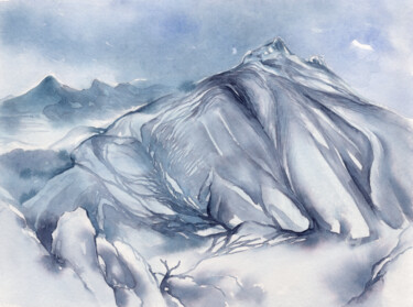 Painting titled "Blue mountain lands…" by Adriana Mueller, Original Artwork, Watercolor