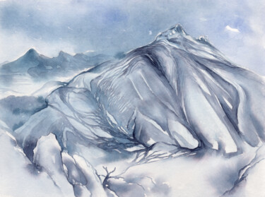 Blue mountain landscape, Sierra de Bernia Painting titled "Blue mountain lands…" by Adriana Mueller, Original Artwork, Watercolor