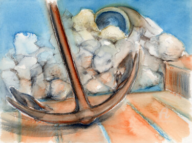 Картина под названием "Anchor found in the…" - Adriana Mueller, Подлинное произведение искусства, Акварель