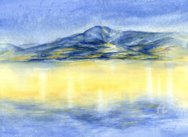 Pintura intitulada "Blue mountain and r…" por Adriana Mueller, Obras de arte originais, Aquarela