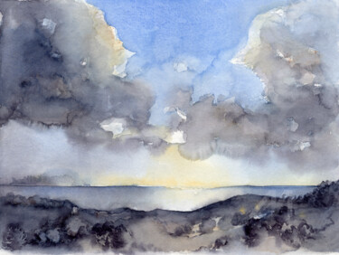 Schilderij getiteld "Clouds over the sea" door Adriana Mueller, Origineel Kunstwerk, Aquarel