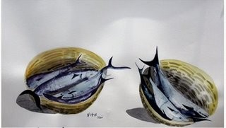 Peinture intitulée "fishes" par Visweswara Rao Brahmanapalli, Œuvre d'art originale