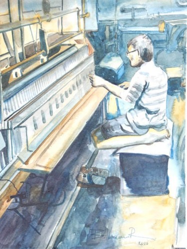 Painting titled "saree weaver" by Visweswara Rao Brahmanapalli, Original Artwork