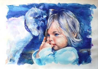 Painting titled ""Нянька"" by Viktor Artamonov, Original Artwork, Watercolor