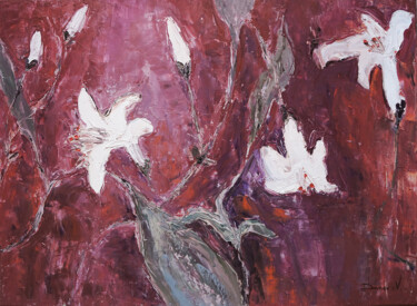 Pintura intitulada "White lilies" por Vita Daneva, Obras de arte originais, Óleo