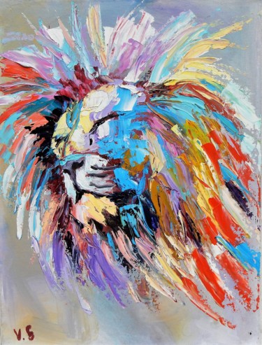 Malerei mit dem Titel "Colorful Lion" von Vita Schagen, Original-Kunstwerk, Öl