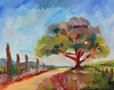 Painting titled "Red tree" by Vita Schagen, Original Artwork, Oil