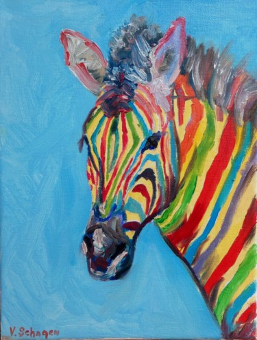 Painting titled "Zebra" by Vita Schagen, Original Artwork, Oil