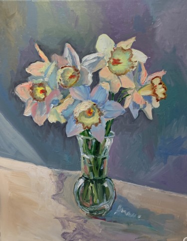 Painting titled "Daffodils" by Vita Schagen, Original Artwork, Oil