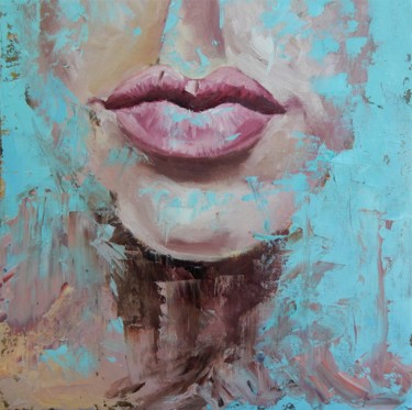 Malerei mit dem Titel "Lips on blue." von Vita Schagen, Original-Kunstwerk, Öl