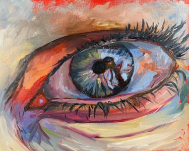 Painting titled "Watching eye." by Vita Schagen, Original Artwork, Oil Mounted on Cardboard