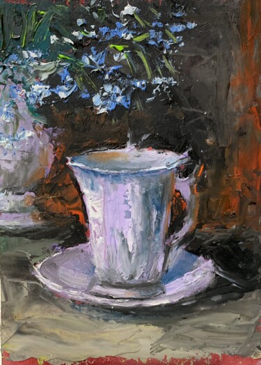 Painting titled "Teacup still life p…" by Vita Schagen, Original Artwork, Oil