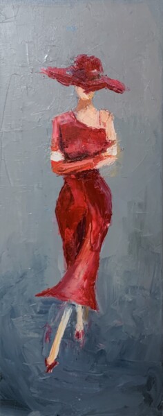 Painting titled "Woman in a red dres…" by Vita Schagen, Original Artwork, Oil