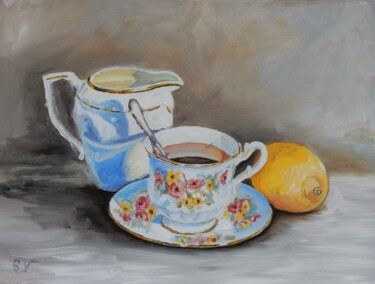 Painting titled "Morning tea." by Vita Schagen, Original Artwork, Oil