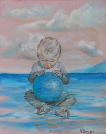 Malerei mit dem Titel "World in his hands." von Vita Schagen, Original-Kunstwerk, Öl